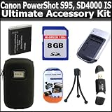 Advanced Accessory Kit For Canon PowerShot S95, SD4000 IS Digital Camera Includes 8GB High Speed SD Memory card + USB 2.0 High Speed Card Reader + Replacement NB-6L (1200 mAH) Battery + Ac/Dc Rapid Travel Battery Charger + Deluxe Hard Case + LCD Screen