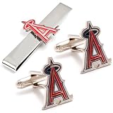 Los Angeles Angels Baseball MLB Cufflinks with Matching Tie Bar Set