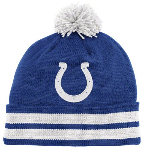 Baltimore Colts Blue Mitchell & Ness Throwbacks Jersey Stripe Cuffed Pom Knit Hat