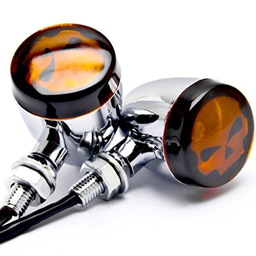 Atpmtas Skull Lens Black Motorcycle Turn Signals Amber Bulb Indicators Blinkers Lights Fit for Harley Davidson-Chrome