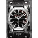 Harley-Davidson® Bulova® Men's Watch. Black dial, Luminous. Black leather cuff strap. WR50m/165ft. 76B146