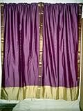 IMAGE OF 2 Purple Art Silk Sari Curtains Drapes Panels India Decor 96x44 Inch