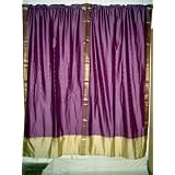 2PurpleArtSilkSariCurtainsDrapesPanelsIndiaDecor96x44Inch