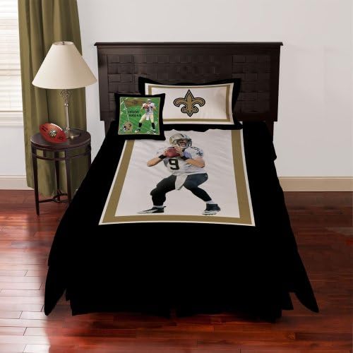 NFL Biggshots Bedding - New Orleans Saints Drew Brees Comforter Set and Toss Pillow, Twin