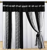 Imperial Black and White Zebra Micro Fur Window Treatment Curtain/drape Set with Attached Sheer