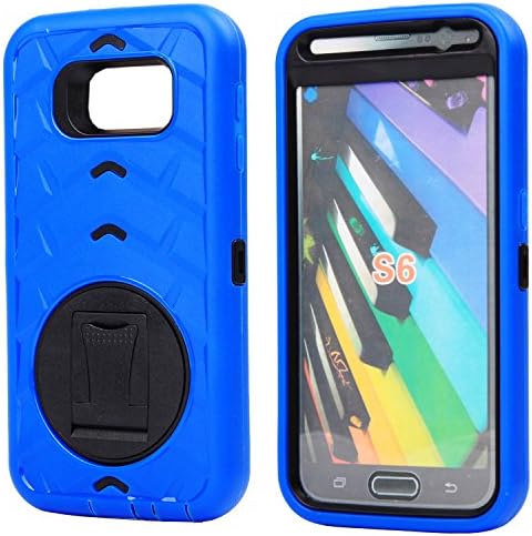 S6 Case, Galaxy S6 Case, Aitech Ultra Shock&drop-proof Amy-grade Protective Hard Defender Case and Three Layer Hard Shell Cover Holster with 360 Degree Rotating Ring Bracket Protective Case for Samsung Galaxy S6-- TPU Rubber & Silicone Case with Stand for Samsung Galaxy S6 (Blue)