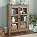 10 Spring Street Farmhouse Library Cabinet, Wood Grain Texture, Tempered Glass Doors
