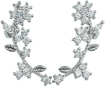ISMELL White Sparkling Cubic Zircon Inlaid Ear cuff Wrap Flower Earrings 1 Pair Thanksgiving Day Gift