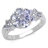 1.50 Carat Genuine Tanzanite Sterling Silver Flower Ring