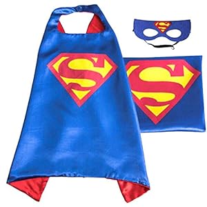 (Superman (blue)) ROXX Superhero Kids Girl Boy Cape and Mask Costume for Child