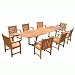 VIFAH V144SET3 Outdoor English Garden 9-Piece Dining Set with Oval Extension Table, Natural Wood Finish, 91 by 39 by 29-Inch