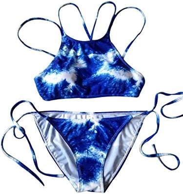 LATUD Women's Halter High Neck Two Piece Galaxy Strappy Back Bikini
