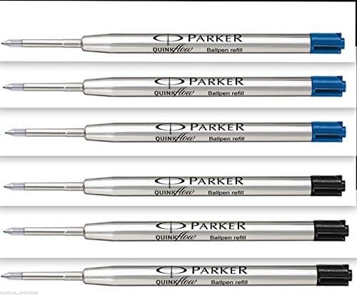 Parker Quink Ball Pen Refill, Fine, Brand New Sealed Original 6 - 3 Blue+3 Black