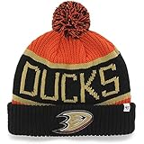 Anaheim Ducks Black Cuff "Calgary" Beanie Hat with Pom - NHL Cuffed Winter Knit Toque Cap