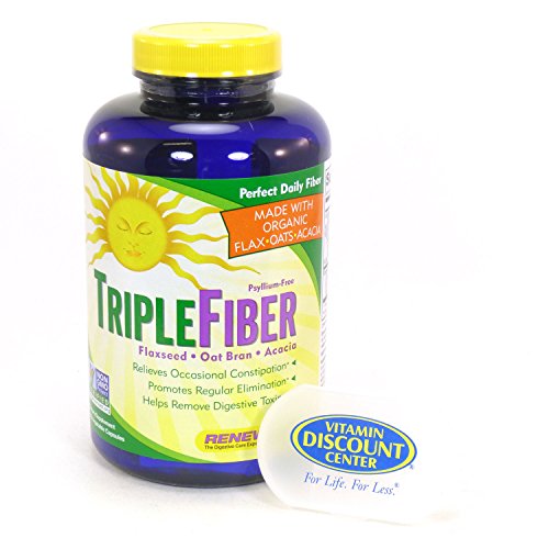 Bundle - 2 Items: 1 Bottle of Organic Triple Fiber by Renew Life 150 Capsules and 1 VDC Pill Box