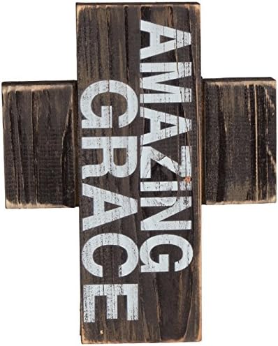 6.25'' Distressed Wood Pedestal Cross ("Amazing Grace" Black)