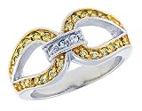 Sterling Silver & Rhodium Plated Knot Ring, w/ Tiny High Quality White & Citrine CZ's, 3/8 (9mm) wide