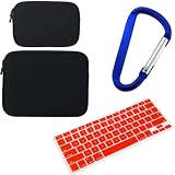 GTMax Red Skin Keyboard Cover + Zipper Sleeve + keychain For Apple MacBook 2G Air/Pro