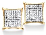 10K Yellow and White Two Tone Gold Micro Pave Set Round Diamond Square Shape Setting Stud Earrings - (1/10 cttw)