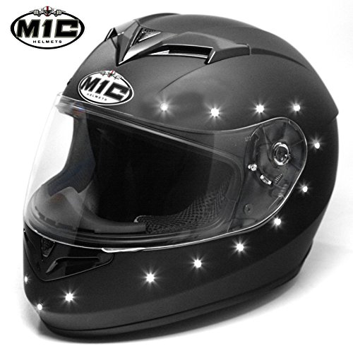 M1C LED LIGHTS MATTE FLAT BLACK SOLID FULL FACE MOTORCYCLE HELMET DOT- MEDIUM M