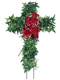Artificial 34 Cemetery Cross with Red Roses