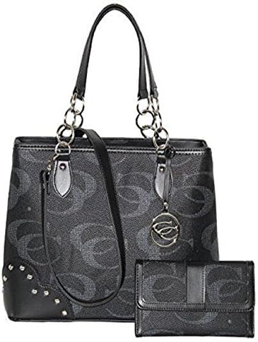 Signature - Concealed Carry Pewter Shoulder Purse w/ Matching Wallet by Cleto (Black)