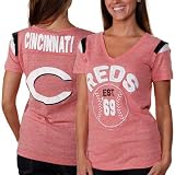 MLB Cincinnati Reds Womens Tri-Blend Jersey V-Neck T-Shirt - Heathered Red (Small)