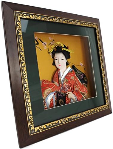Asian Wall Art Décor Geisha Doll Shadow Box Red
