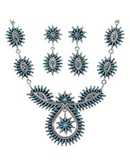 Turquoise Jewelry Silver Needle Point Link Necklace Set HS28593