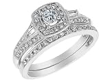 Diamond Engagement Ring and Wedding Band Set 1/2 Carat (ctw) in 14K White Gold