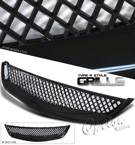 2001 2002 2003 HONDA CIVIC 2/4DR DX / EX / HX / LX JDM 1PC FRONT BLACK GRILLE GRILL