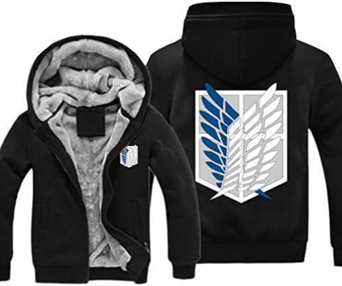 Attack On Titan Wing of Liberty Cosplay Costume Thick Fleece Winter Hoodies Jacket (M=US size S, Black 1)