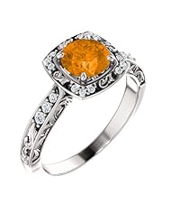 Platinum 6.00mm Round Cut Spessartite Garnet and Diamond Ring -- LIFETIME WARRANTY