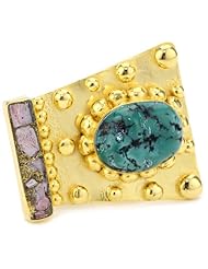 Devon Leigh "Ethnic and Tribal" Turquoise and Coral Trapezoid Ring, Size 7