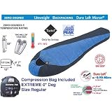2010 EXTREME MUMMY SLEEPING BAG, Standard Size, 0 DEG., COMPACT. 3 LBS, By High Peak by 