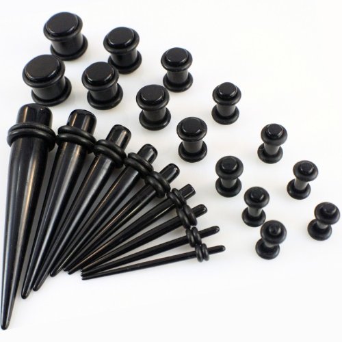 Buy 9 Pc BLACK Ear Expander (1.6mm - 10mm)(14G-00G) & 14 Pc BLACK Ear Plug (2.4mm - 10mm)(10G-00G) Kit Gauges Taper Set UV Acrylic Ear Stretching Set Promo Offer