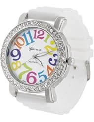 Geneva Womens Platnium Large Round Face Silicone Watch