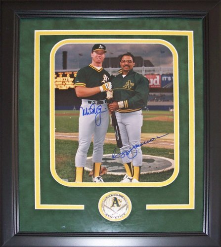 Mark McGwire and Reggie Jackson Oakland Athletics Dual Autographed 8x10 Custom Framed Photograph with Team Medallion