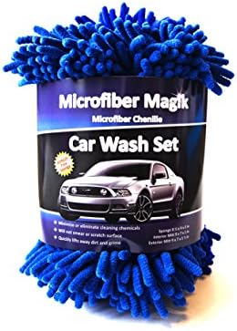 Microfiber Magik Car Wash Set - 2 Microfiber Mitts & FREE MICROFIBER SPONGE! Chenille Fabric, Mesh Screen Cloth, Best for Auto Detailing, Professional Cleaning, Mobile Car Washing, Do It Yourself Hand Wash, Chemical Free Washing, Protect Your Investment - Lifetime Guarantee!