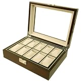 Watch Box Storage 10 Watches Large Compartments Extra Clearance Removable Tray Mahogany Finish Display Window