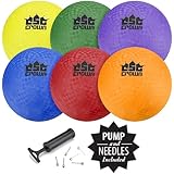 Set of 6 8.5" Playground Balls with Hand Pump and Needles by Crown Sporting Goods