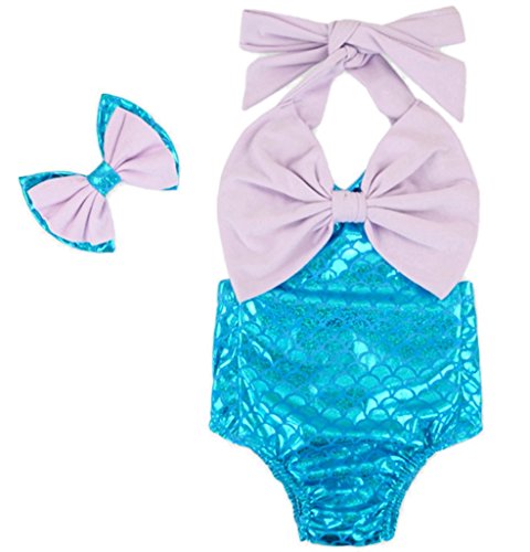 Carkoo Baby Girl's Fish Scale Mermaid Romper Bathing Suits With Bow