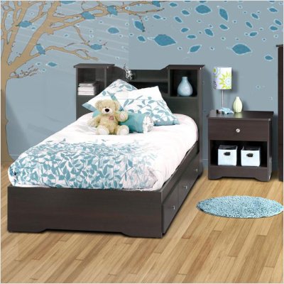 Bundle-00 Pocono Bedroom Set in Espresso Laminate (5 Pieces) Size: Twin