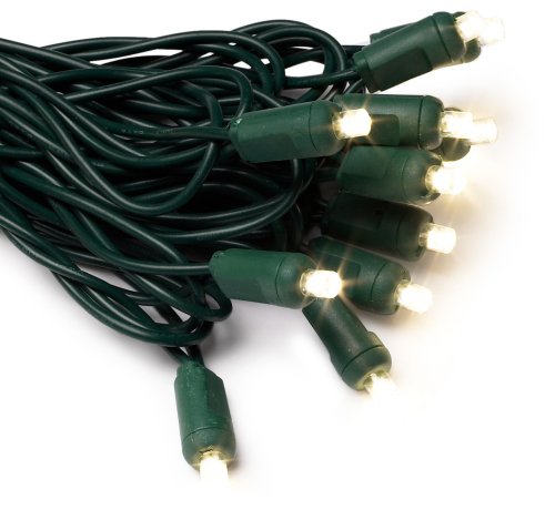 GKI/Bethlehem Lighting Indoor/Outdoor 50-Lamp 5mm Wide-Angle LED Lighting Set, Warm White, Green Cord