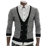 Doublju Mens Cardigan Button Vneck Sweater (DAK15)