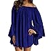 ZANZEA Women's Sexy Off Shoulder Chiffon Lace Ruffle Sleeve Blouse Mini Dress Summer Beach Cover Up Sundress Royal Blue XL