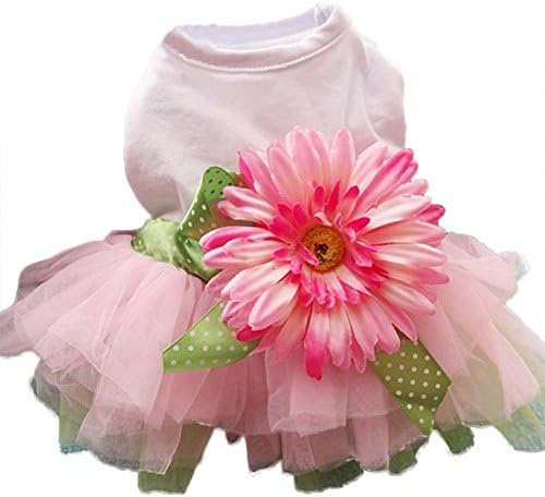 Hikwi Cute Pet Dog Chic Daisy Gauze Tutu Dress Skirt Dog Cat Princess Clothes Dress (M)