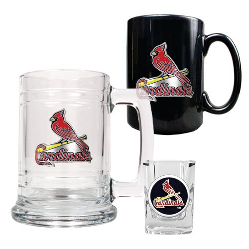 MLB St. Louis Cardinals 15-Ounce Tankard, 15-Ounce Ceramic Mug & 2-Ounce Shot Glass Set - Primary Logo