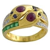 2.5 Cttw Multi-Gemstone & 0.15 Ct Diamond 14 Kt Yellow Gold Bypass Ring Size 6.5