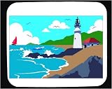 Mouse Pad with lighthouse, ocean, new england, cove, boat, sail, beach